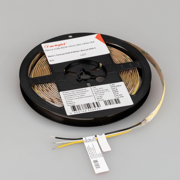 Светодиодная лента Arlight 9.6W/m 576Led/m CSP теплый/холодный белый 5M COB-X576-10mm 24V White-MIX 045179