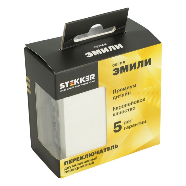 Переключатель перекрестный 2-клавишный (механизм), Stekker, 250В, 10А Эмили, RSW10-5111-01, белый фарфор, soft touch 50162