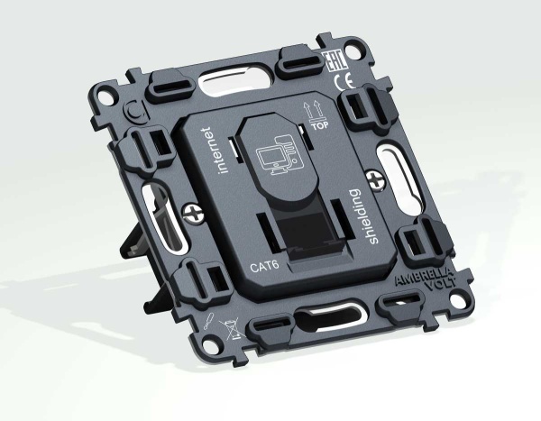 Механизм компьютерной розетки RJ-45 (8P8C) CAT6A экранированной с автоматической защитной шторкой QUANT VM185