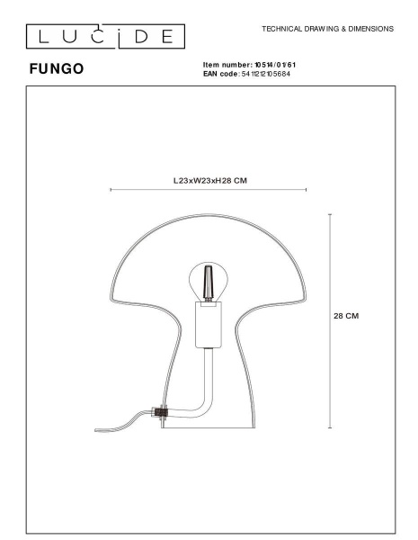 Настольная лампа Lucide Fungo 10514/01/61