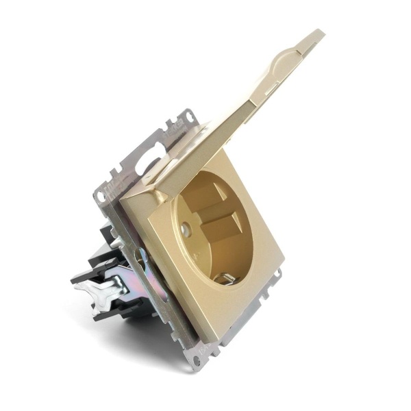 Розетка 2P+PE Stekker Катрин с крышкой золото GLS16-7112-08 49222