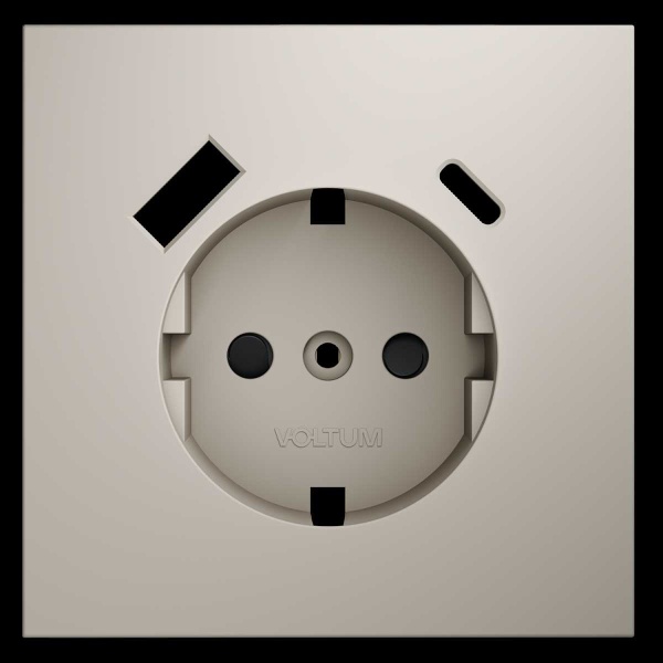 Накладка для розетки с заземлением и защитными шторками с USB A+C S70 (кашемир) Voltum VLS001003