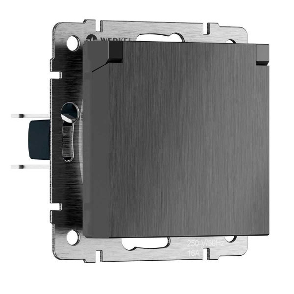 Розетка влагозащищенная с заземлением с защитной крышкой и шторками Werkel N графит рифленый W1171204 4690389213076