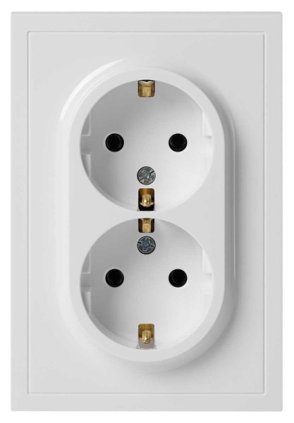 Розетка ЭРА Galaxy 15-2105-01 с заземлением двойная 2X2P+E Schuko со шторками IP20 16А-250В белый Б0070697