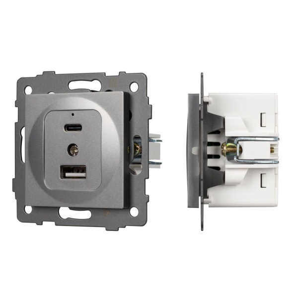 Механизм USB розетки SCT-MUAC-PL-GR-V (5V, 3A, QC4) Arlight 049840