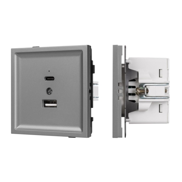 Механизм USB розетки SCT-TENDO-MUAC-PL-GR (5V, 3A, QC3) Arlight 054096