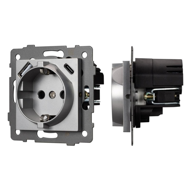 Механизм розетки с USB зарядкой SCT-MUAC-PL-GR-V (250V, 16A) Arlight 049831