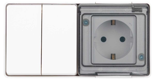Блок розетка с выключателем ЭРА Эксперт 11-7502-01 двойной IP55 16A-10AX-250В ОУ белый Б0063270