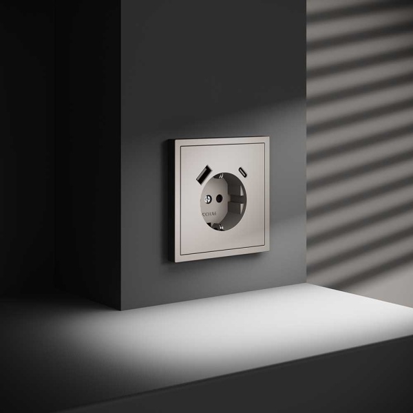 Розетка встраиваемая Voltum S70 с заземлением и защитными шторками, 16А, с USB, A+С, (кашемир) VLS040503