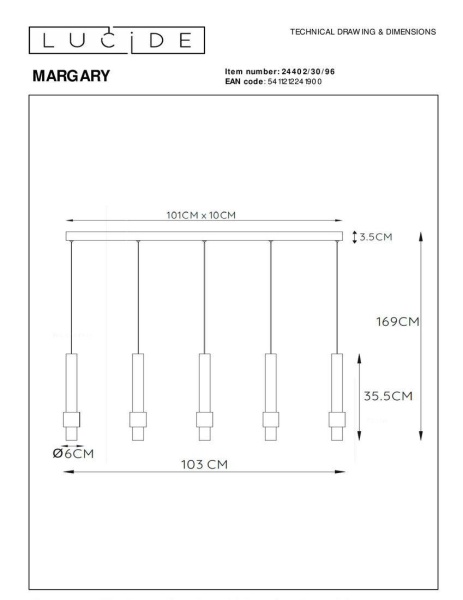 Подвесной светодиодный светильник Lucide Margary 24402/30/96