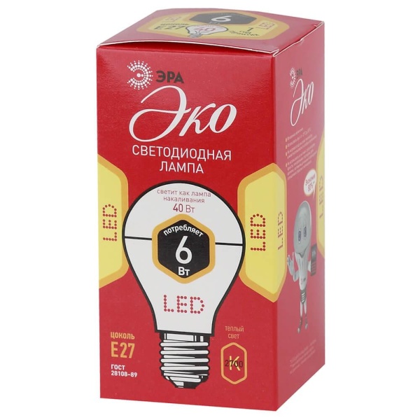 Лампа светодиодная E27 6W 2700K матовая ECO LED A55-6W-827-E27 Б0028008