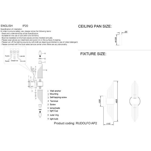 Бра Crystal Lux Rudolfo AP2 Brass