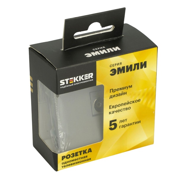 Розетка телевизионная 1-местная (механизм), STEKKER, 75 Ом, 5-862МГц, серия Эмили, RST00-5108-10, платиново-серый, soft touch 49953