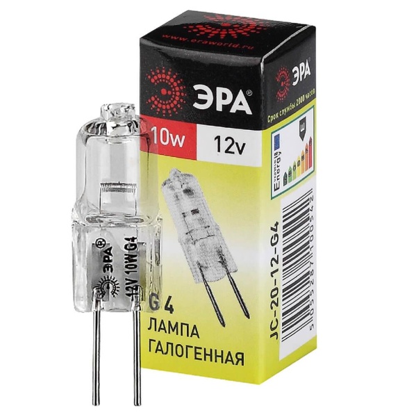 Лампа галогенная ЭРА G4 10W 2700K прозрачная G4-JC-10W-12V C0027367 Лампа галогенная ЭРА G4 10W 2700K прозрачная G4-JC-10W-12V C0027367