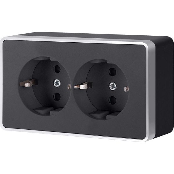W5072134/ Розетка двойная с заземлением Gallant (черный с серебром)