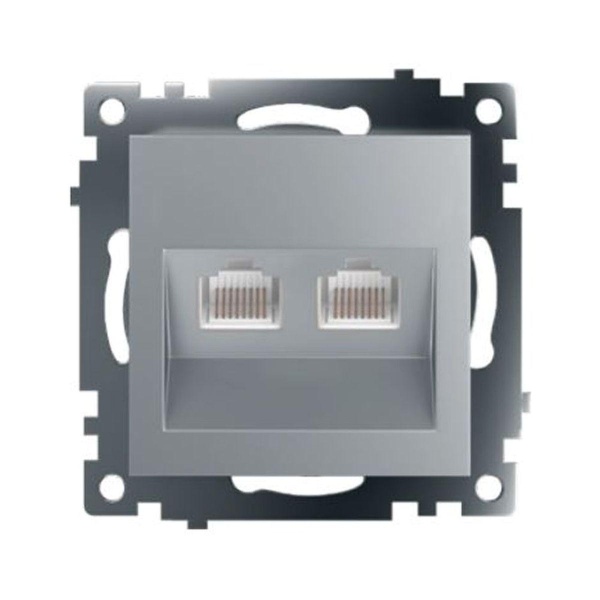 Розетка компьютерная 2-местная RJ-45 (механизм) Stekker GLS00-7109-03 Катрин, серебро 50005