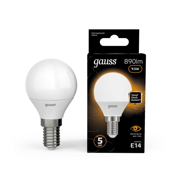 Лампа светодиодная Gauss E14 9.5W 3000K матовая 105101110