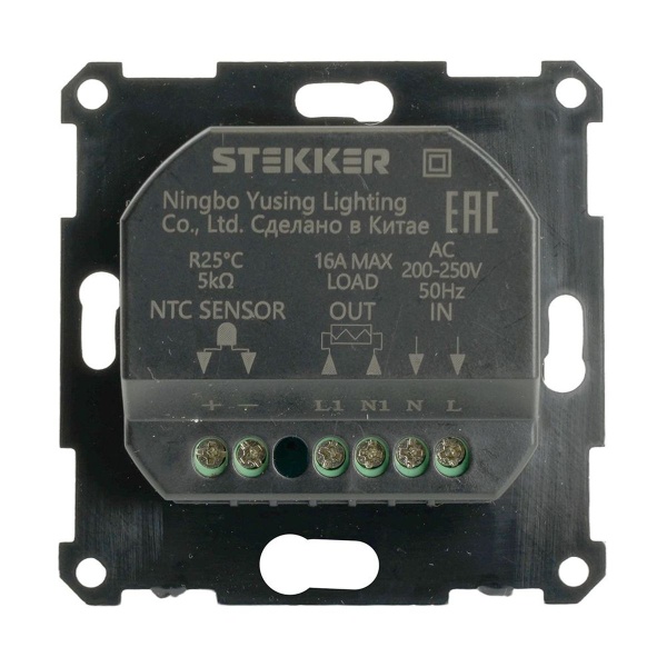 Терморегулятор механический для теплого пола (механизм), Stekker GLS00-7117-05, 250В, 3500Вт, серия Катрин, черный 49741