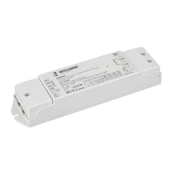 INTELLIGENT ARLIGHT Диммер SMART-DALI-102-72-MIX-DT6/DT8-PD-SUF (12-48V, 2x10A) (IARL, IP20 Пластик, 5 лет) 060684