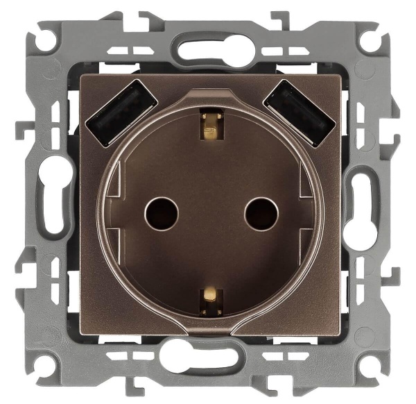 Розетка ЭРА Intro Solo Schuko P+E 16A 250V со шторками 2хUSB бронза 12-4109-13 Б0047847 Розетка ЭРА Intro Solo Schuko P+E 16A 250V со шторками 2хUSB бронза 12-4109-13 Б0047847