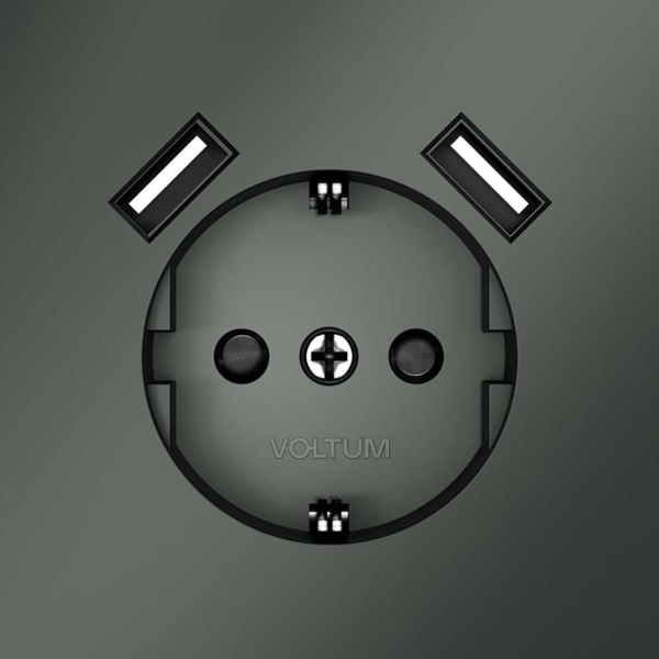 Розетка встраиваемая Voltum S70 с заземлением и защитными шторками, 16А, с USB, A+A, (титан) VLS040406