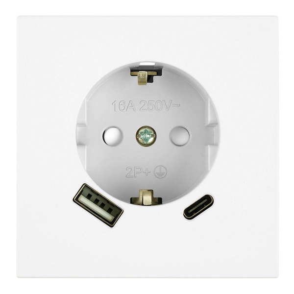Розетка 1-местная з/ш с/з 16А + USB + Type C (механизм) Stekker 250В 20W Мия RST16-3119-01 белая магнолия 50438