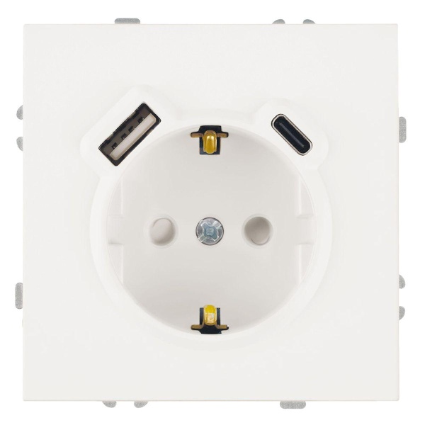 Розетка 1-местная з/ш с/з 16А + USB + Type C (механизм), Stekker, 250В, 20W Эмили, белый фарфор, soft-touch, RST16-5119-01 50217