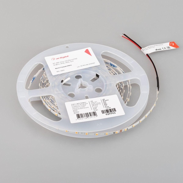 Светодиодная лента Arlight 5W/m 80LED/m 2835SMD теплый белый 5M RT-A80-5mm 24V Warm2700 037793