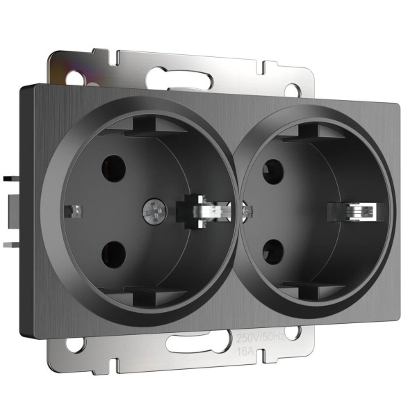 Розетка двойная с заземлением Werkel графит рифленый W1172004 4690389158650 Розетка двойная с заземлением Werkel графит рифленый W1172004 4690389158650