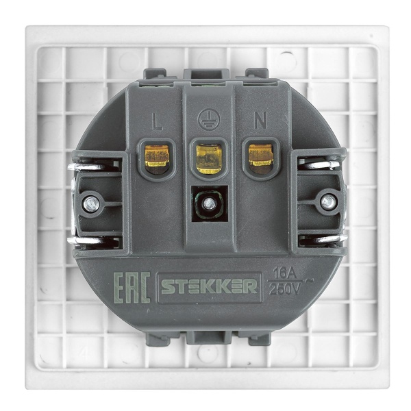 Розетка 1-местная с защитной шторкой с/з (механизм), Stekker, 250В, 16А Мия, RST16-3110-01, белая магнолия 50440