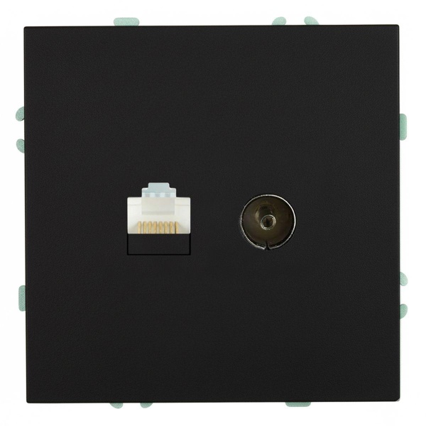 Розетка TV + компьютерная RJ-45 (механизм), STEKKER, RST00-5106-05, серия Эмили, черный уголь, soft touch 49846