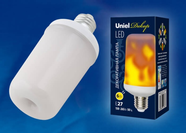 Лампа светодиодная декоративная Uniel E27 6W матовая LED-L60-6W/FLAME/E27/FR PLD01WH UL-00003360