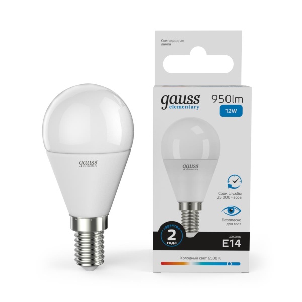 Лампа светодиодная Gauss E14 12W 6500K матовая 53132