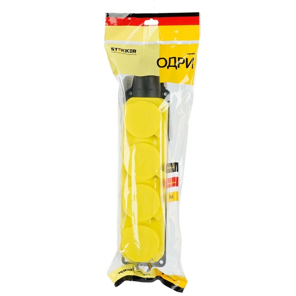 Розетка переносная 4-местная 2P+PE Stekker Одри с крышкой желтый RST16-24-44-6 49406