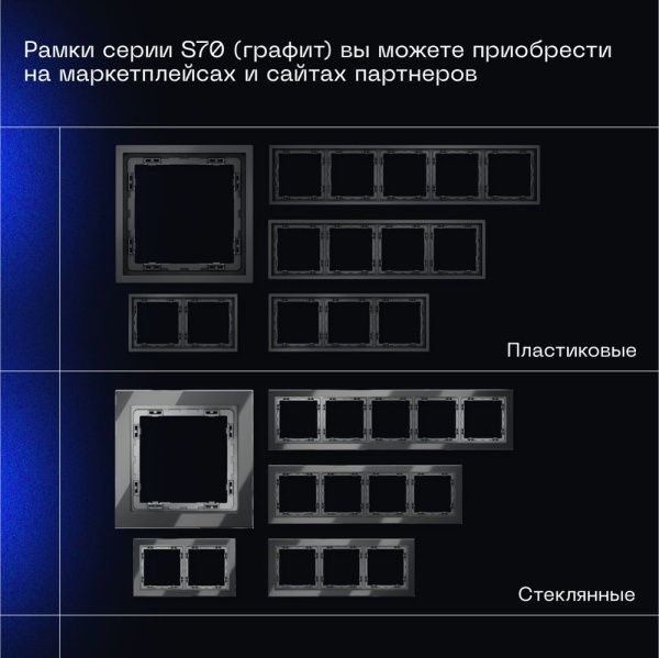 Выключатель встраиваемый Voltum S70 трехклавишный 10А, (графит) VLS030107