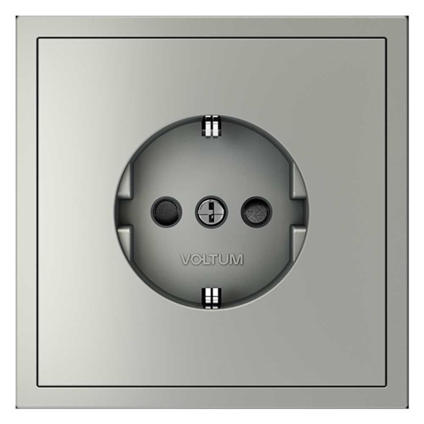 Розетка встраиваемая Voltum S70 с заземлением и защитными шторками, 16А, (сталь) VLS040205