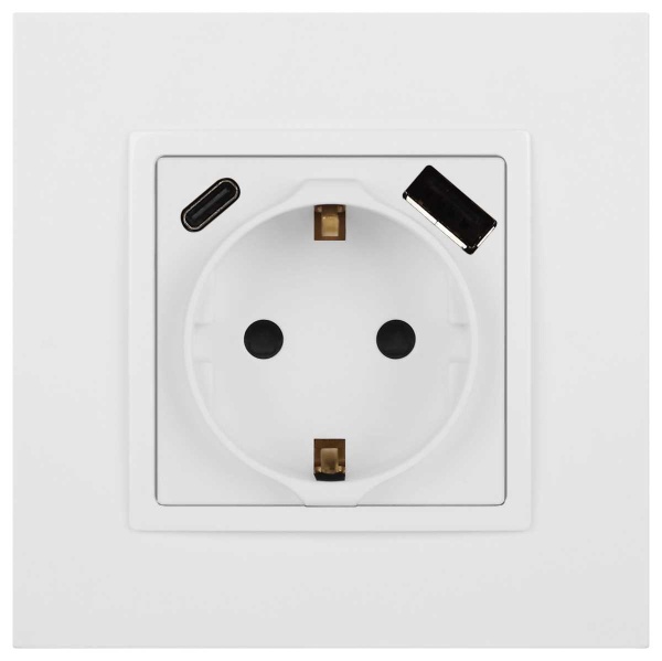 Розетка ЭРА Elegance 14-4108-01М 2P+E 16A-250В со шторками с USB type-A+C 5В-3А белый матовый Б0067710