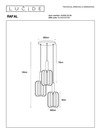 Подвесная люстра Lucide Rafal 45492/13/36