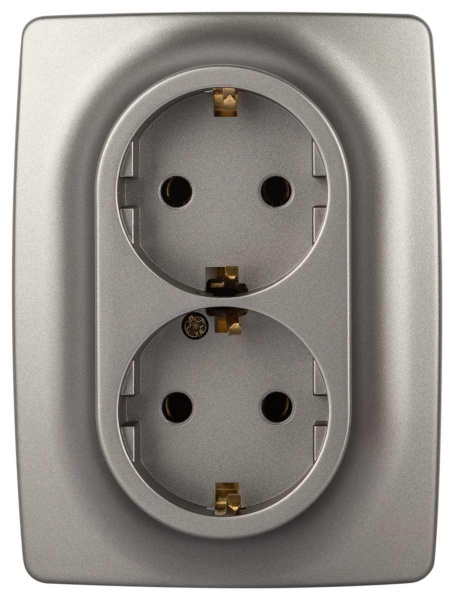 Розетка ЭРА Серия 12 12-2106-16 двойная 2X2P+E Schuko 16А-250В титан Б0065706