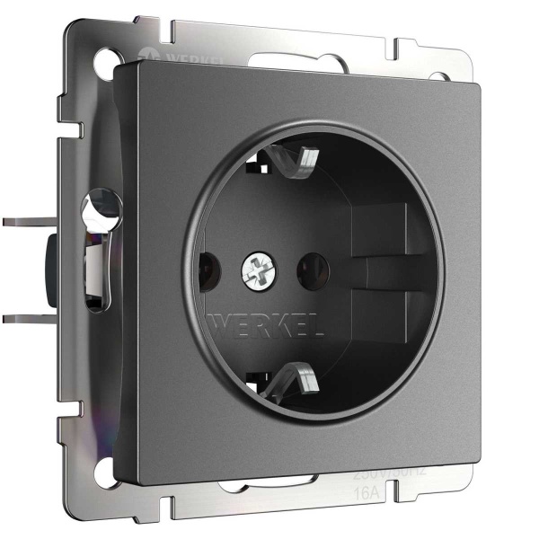 Розетка с заземлением и шторками Werkel графит W1171164 4690389194412