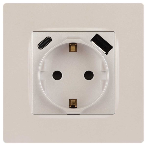Розетка ЭРА Серия 12 12-4108-15 2P+E 16A-250В со шторками с USB type-A+C 5В-3А перламутр Б0067767