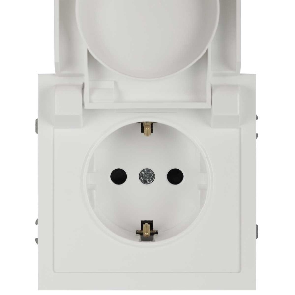 Розетка ЭРА Galaxy 15-2103-08 c заземлением 2P+E Schuko со шторками с крышкой 16А-250В IP20 белый матовый Б0070672