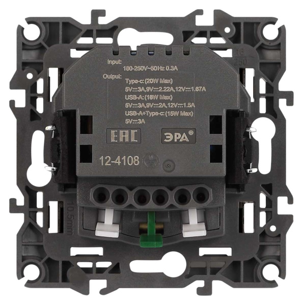 Розетка ЭРА Серия 12 12-4108-16 2P+E 16A-250В со шторками с USB type-A+C 5В-3А титан Б0067762