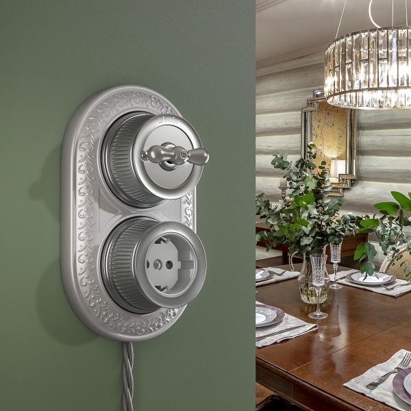 Розетка Werkel с заземлением Ретро матовый хром WL19-10-01 4690389143434 Розетка Werkel с заземлением Ретро матовый хром WL19-10-01 4690389143434