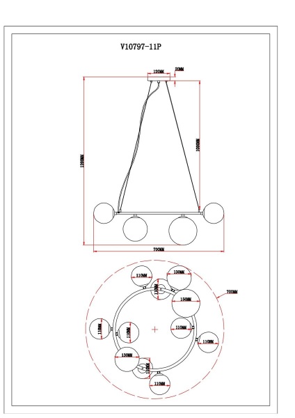 Подвесная люстра Moderli Renny V10797-11P