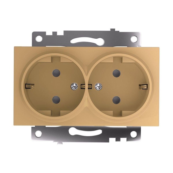 Розетка двойная 2P+PE Stekker Катрин со шторками золото GLS16-7114-08 49226