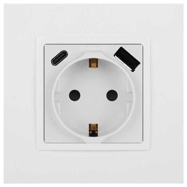 Розетка ЭРА Elegance 14-4108-01 2P+E 16A-250В со шторками с USB type-A+C 5В-3А белый Б0067736