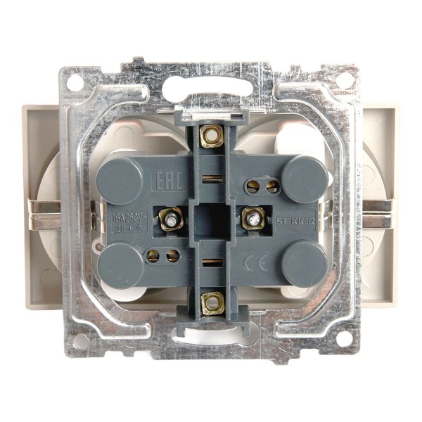 Розетка двойная 2P+PE Stekker Катрин со шторками шампань GLS16-7114-02 39598