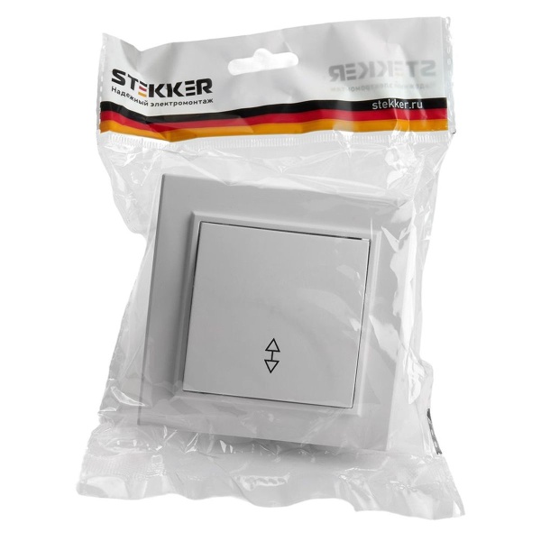 Переключатель одноклавишный Stekker Эрна белый PSW10-9005-01 39617
