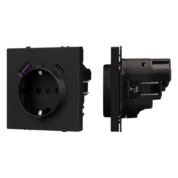 Механизм розетки с USB зарядкой SCT-NOBE-MUAC-SFPL-BK (230V, 16A) Arlight 054285